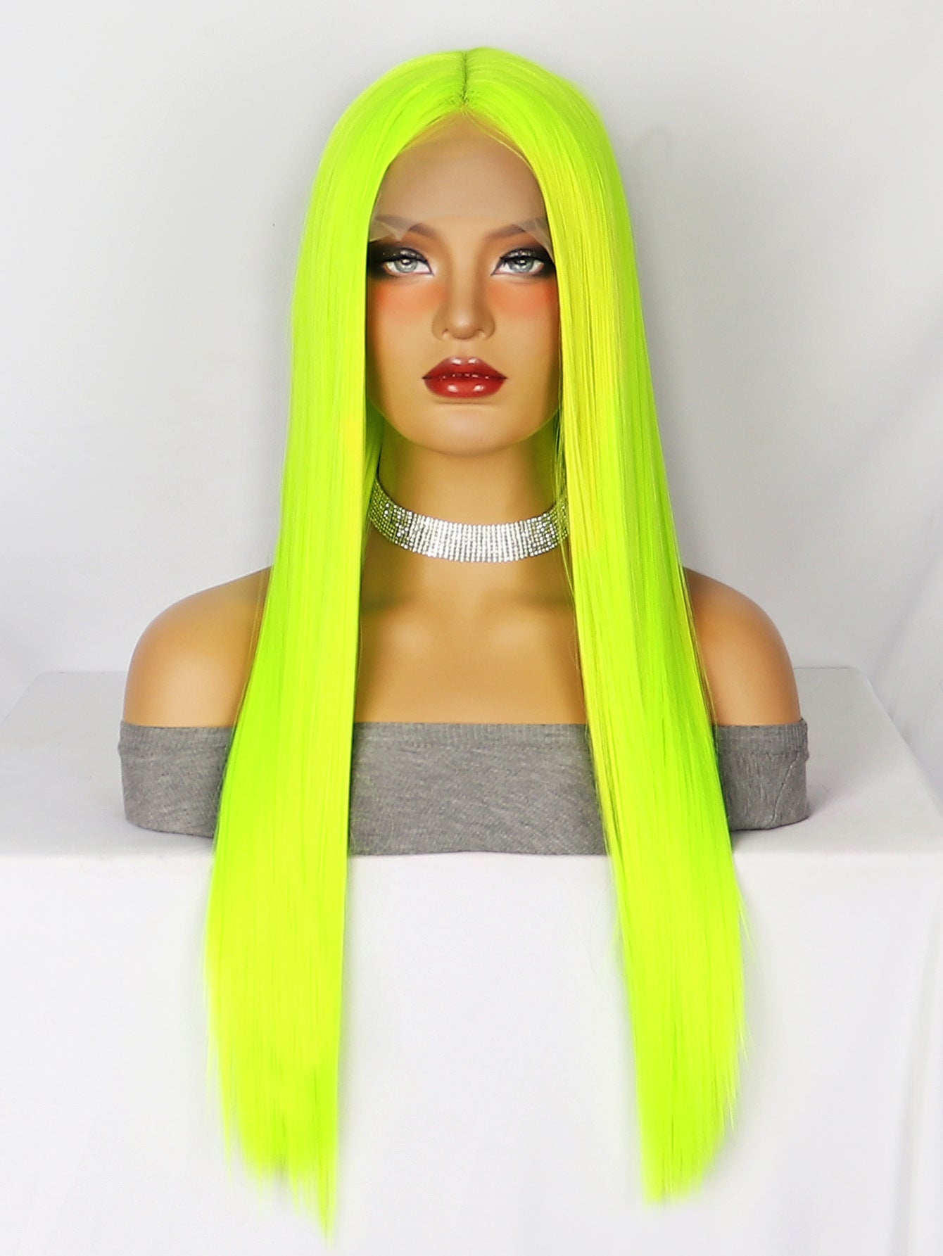 Lavender Neon Green Straight Lace Wig - Rave Collection (Long Middle Part) (FEVERCOS)