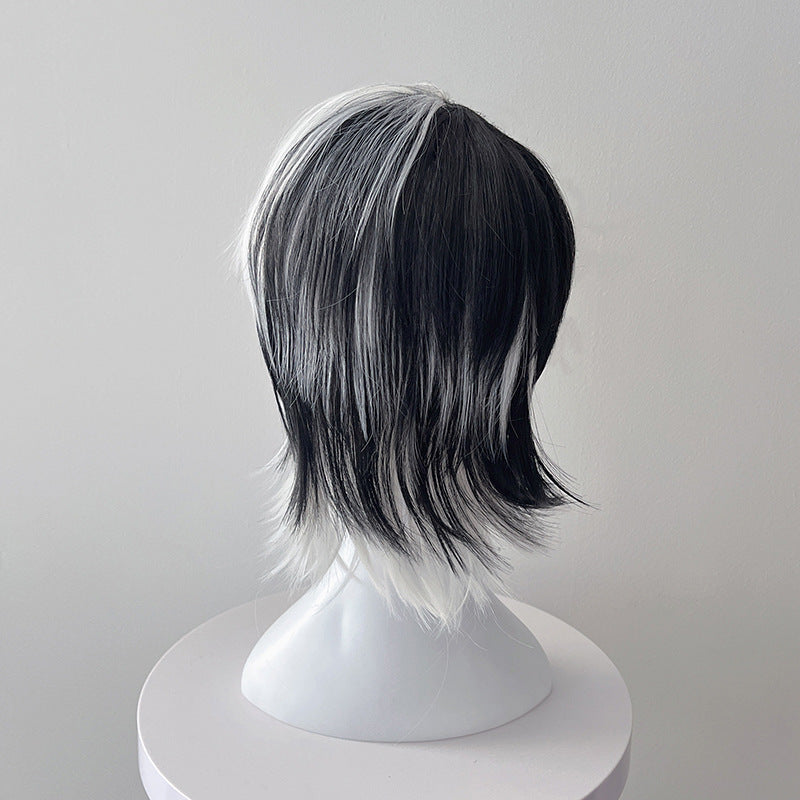 Gray Black White Wolf Cut Mullet Wig - Halloween Collection (Highlight Spiky) (FEVERCOS)