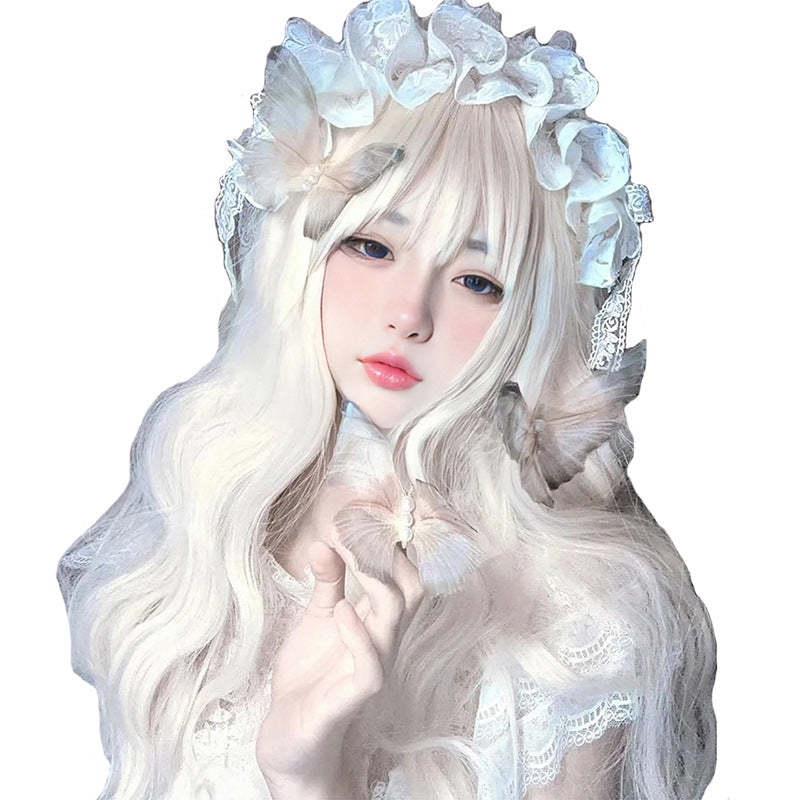 White Long Wavy Lolita Wig - Lolita Fashion (Doll Curls Bangs) (FEVERCOS)