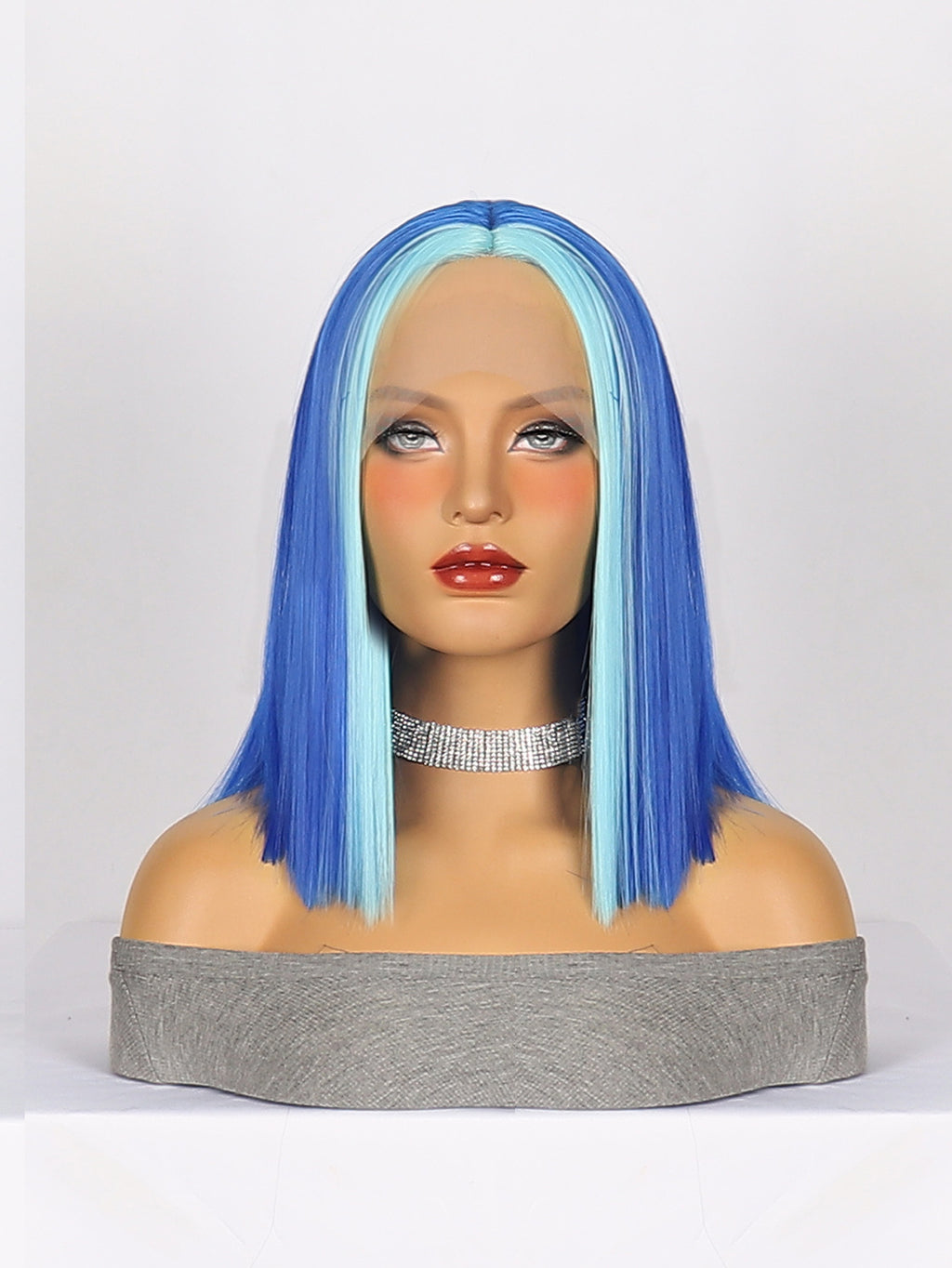 Light Gray Sapphire Blue Straight Bob Wig - Harajuku Aesthetic (Middle Part Short) (FEVERCOS)