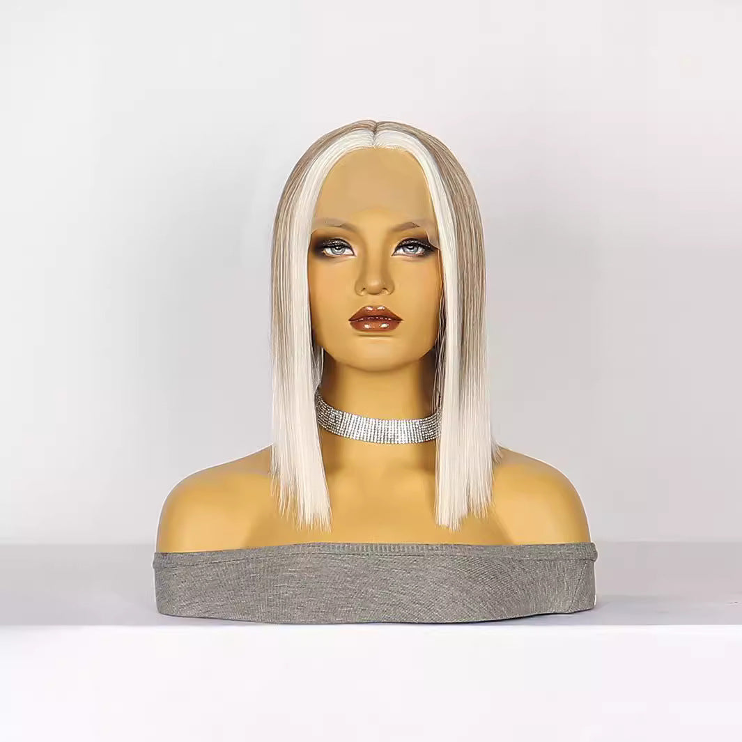 Lavender Sleek T-Part Lace Bob Wig - Minimalist Chic (Short Straight Middle Part) (FEVERCOS)