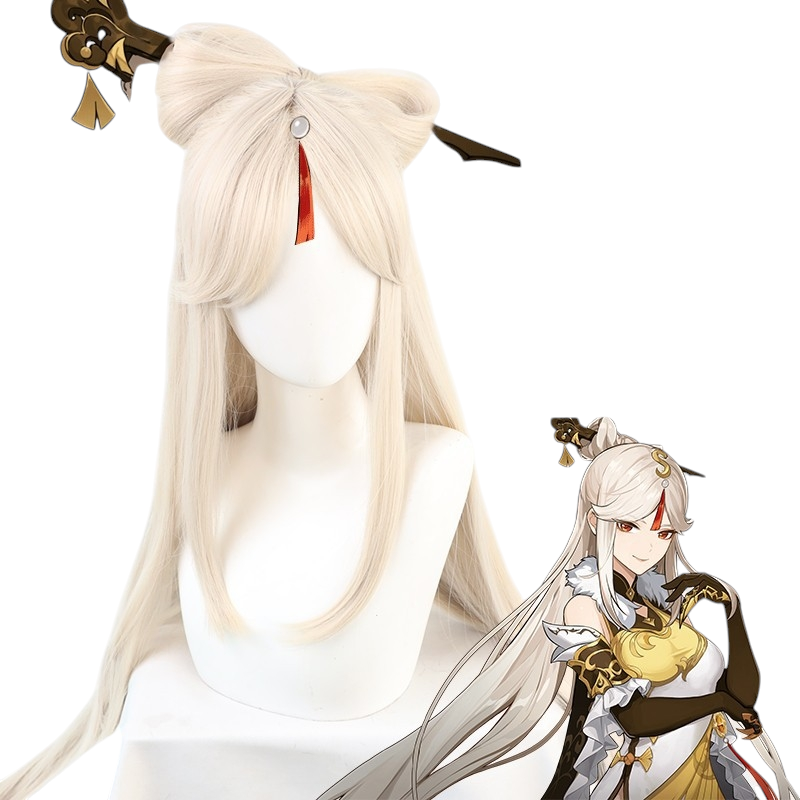 White Smoke Ningguang Cosplay Wig - Genshin Impact (Ombre Cream/Ash Split Bun) (FEVERCOS)