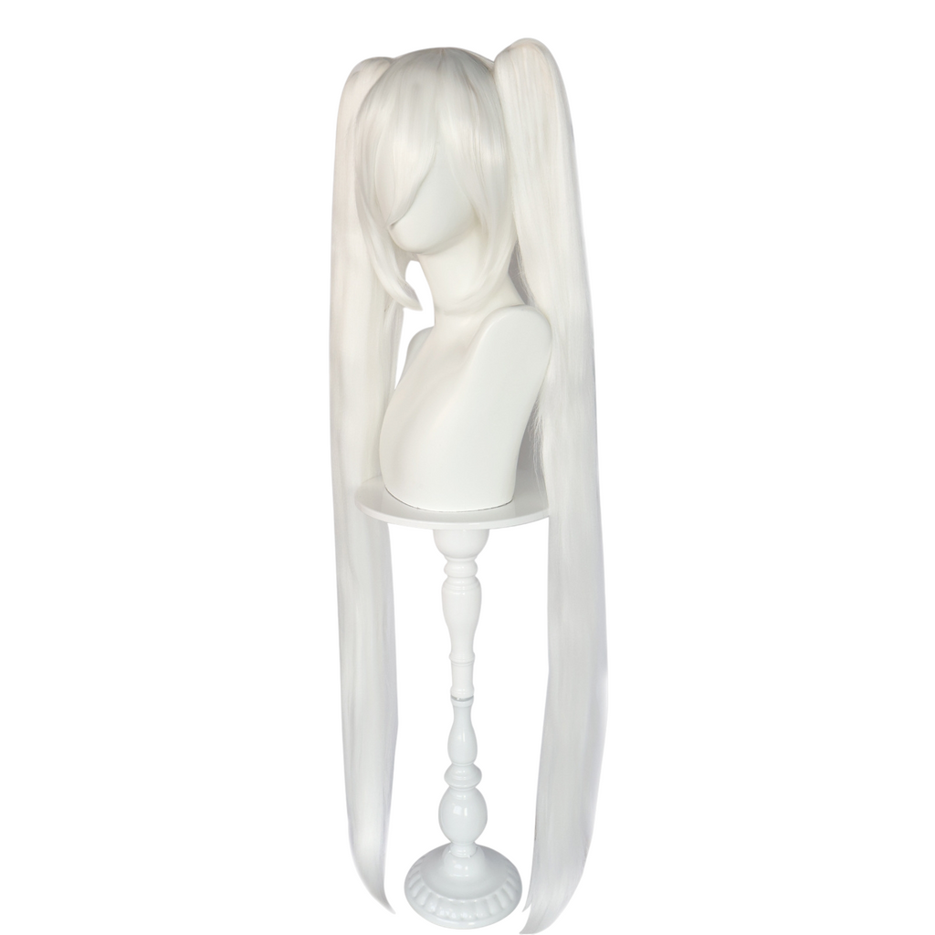 White Smoke White Hatsune Miku (Snow/Ghost) Cosplay Wig - Vocaloid (104cm White Twin Tails) (FEVERCOS)