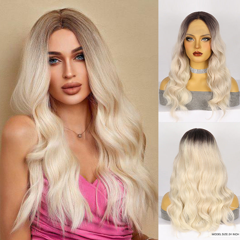 Tan Cruella Black White Ombre Lace Wig - Gothic Glamour (Long Wavy T-Part) (FEVERCOS)