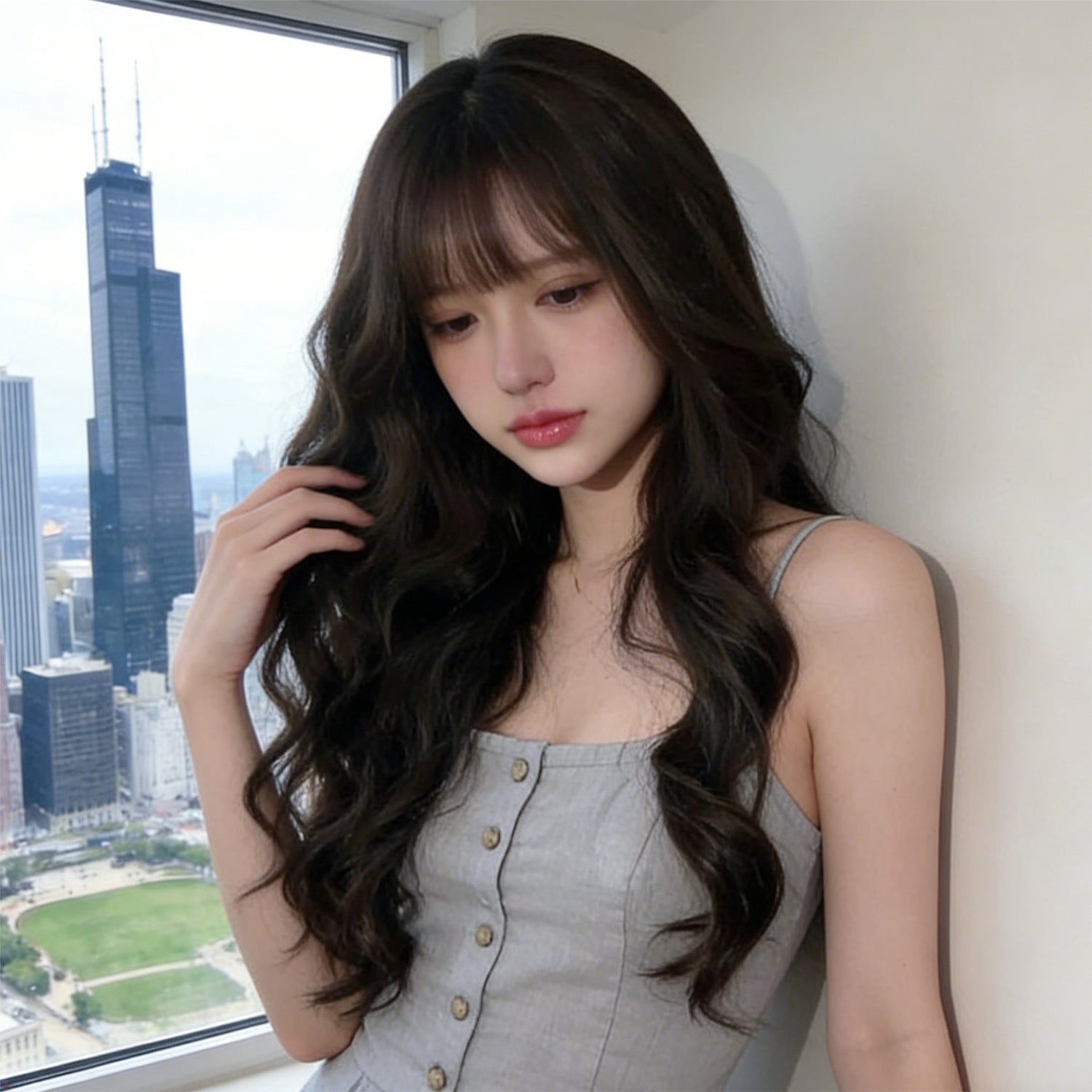 Long Wavy Wig - Korean Fashion (Air Bangs Volume) (FEVERCOS)