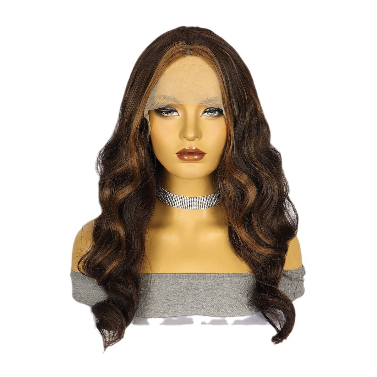White Smoke Chestnut Brown Wavy Lace Wig - Elite Lace Fronts (Middle Part Long Curls) (FEVERCOS)