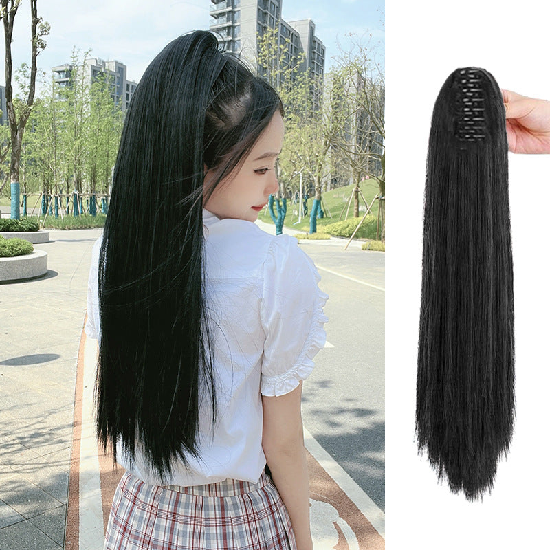 White Smoke Straight Claw Clip Ponytail - Accessory Collection (Long High Tail) (FEVERCOS) Hair Extension