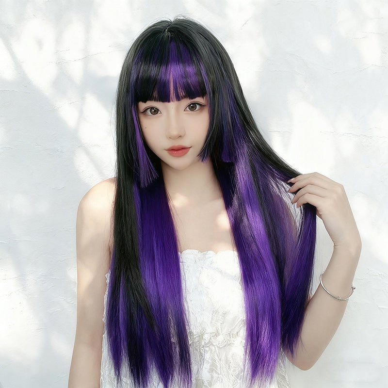 Black Purple Gradient Hime Cut Wig - Cosplay Collection (Long Straight Bangs) (FEVERCOS)