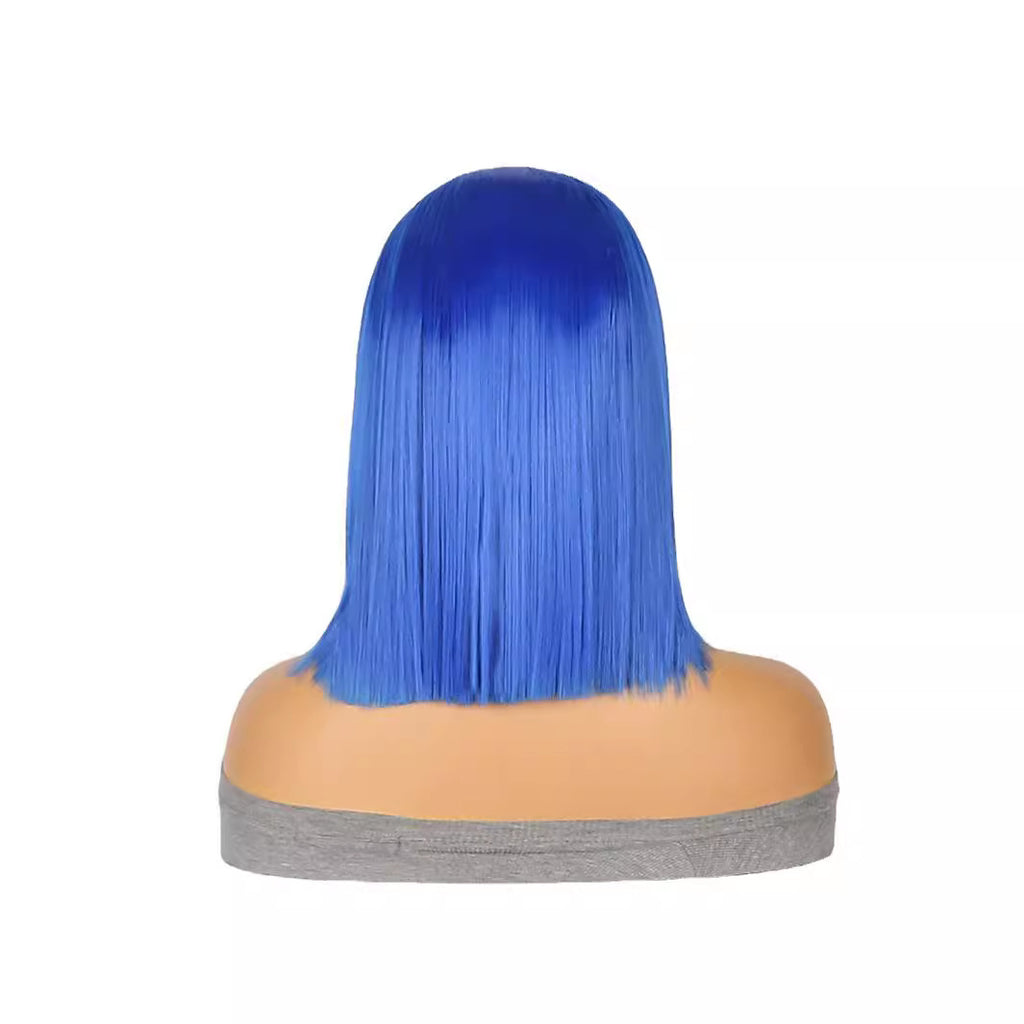 White Smoke Sapphire Blue Straight Bob Wig - Harajuku Aesthetic (Middle Part Short) (FEVERCOS)