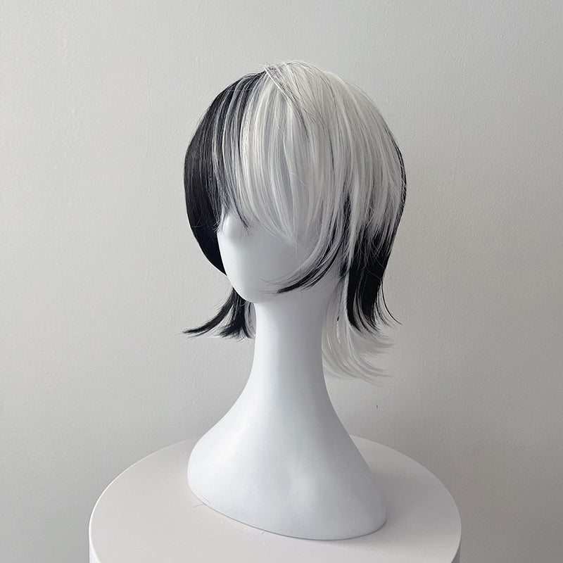Gray Black White Wolf Cut Mullet Wig - Halloween Collection (Highlight Spiky) (FEVERCOS)