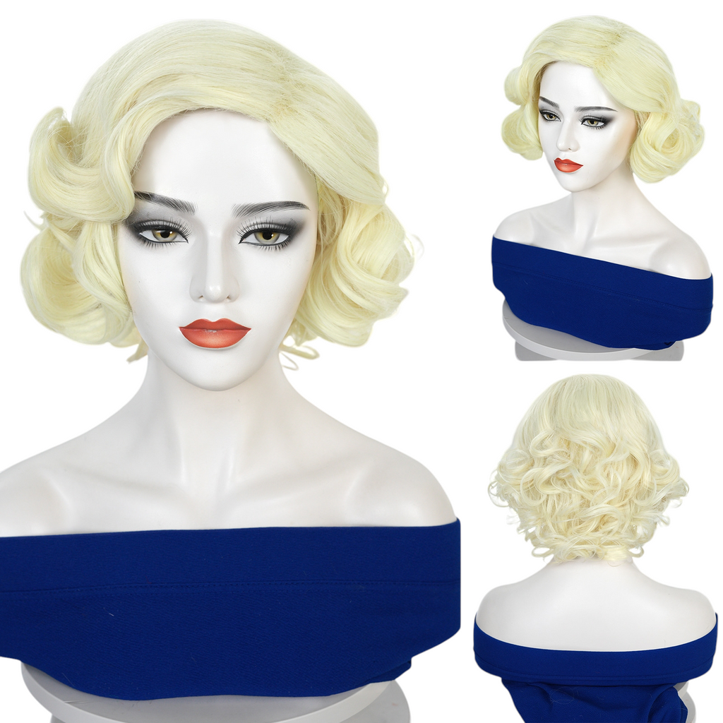 White Smoke Marilyn Monroe Cosplay Wig - Retro Hollywood (Platinum Blonde Curls) (FEVERCOS)