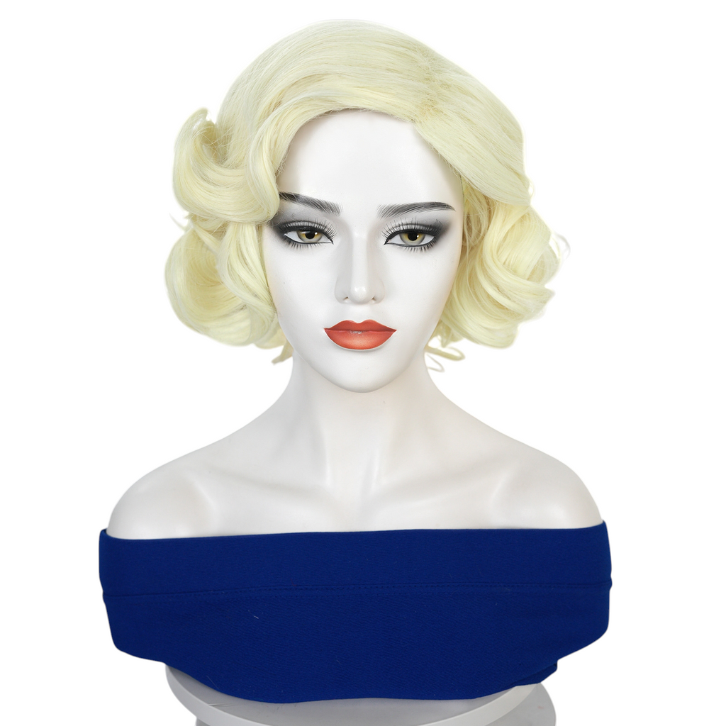 White Smoke Marilyn Monroe Cosplay Wig - Retro Hollywood (Platinum Blonde Curls) (FEVERCOS)