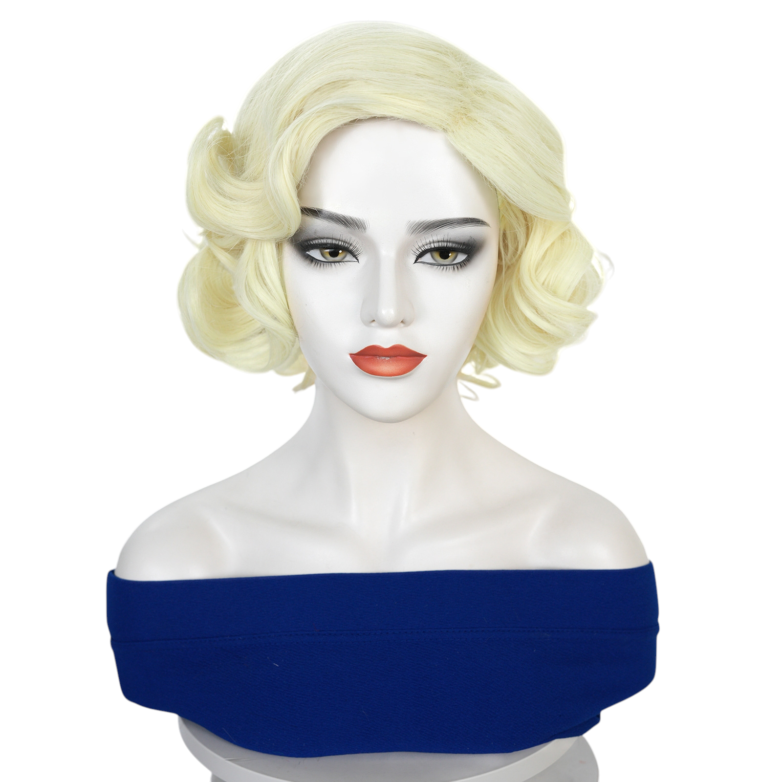 White Smoke Marilyn Monroe Cosplay Wig - Retro Hollywood (Platinum Blonde Curls) (FEVERCOS)