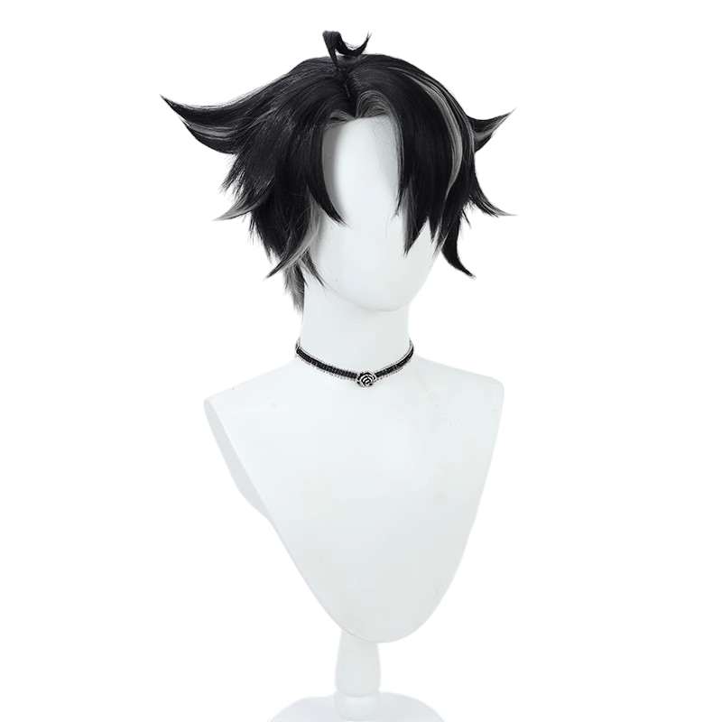 White Smoke Wriothesley Cosplay Wig - Genshin Impact (Black/Grey Wolf Cut) (FEVERCOS)
