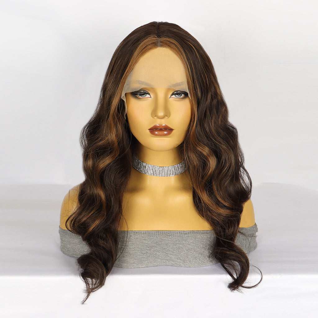 Light Gray Chestnut Brown Wavy Lace Wig - Elite Lace Fronts (Middle Part Long Curls) (FEVERCOS)