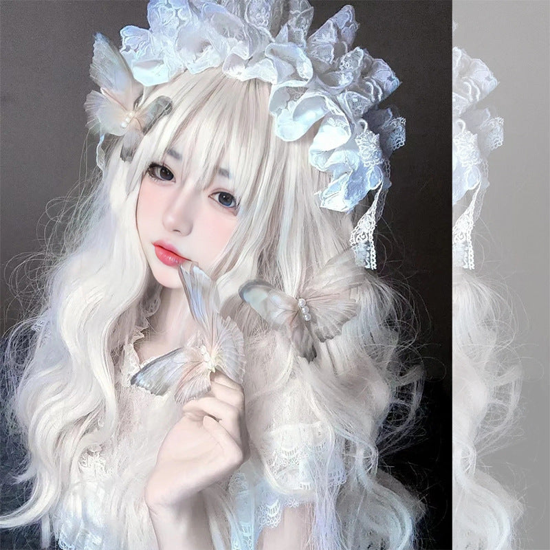 White Long Wavy Lolita Wig - Lolita Fashion (Doll Curls Bangs) (FEVERCOS)