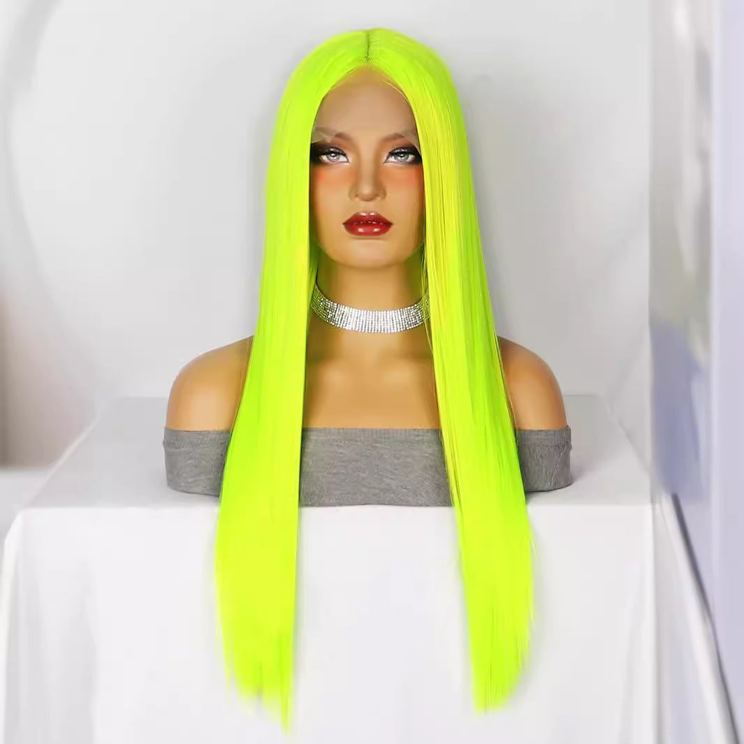 Lavender Neon Green Straight Lace Wig - Rave Collection (Long Middle Part) (FEVERCOS)
