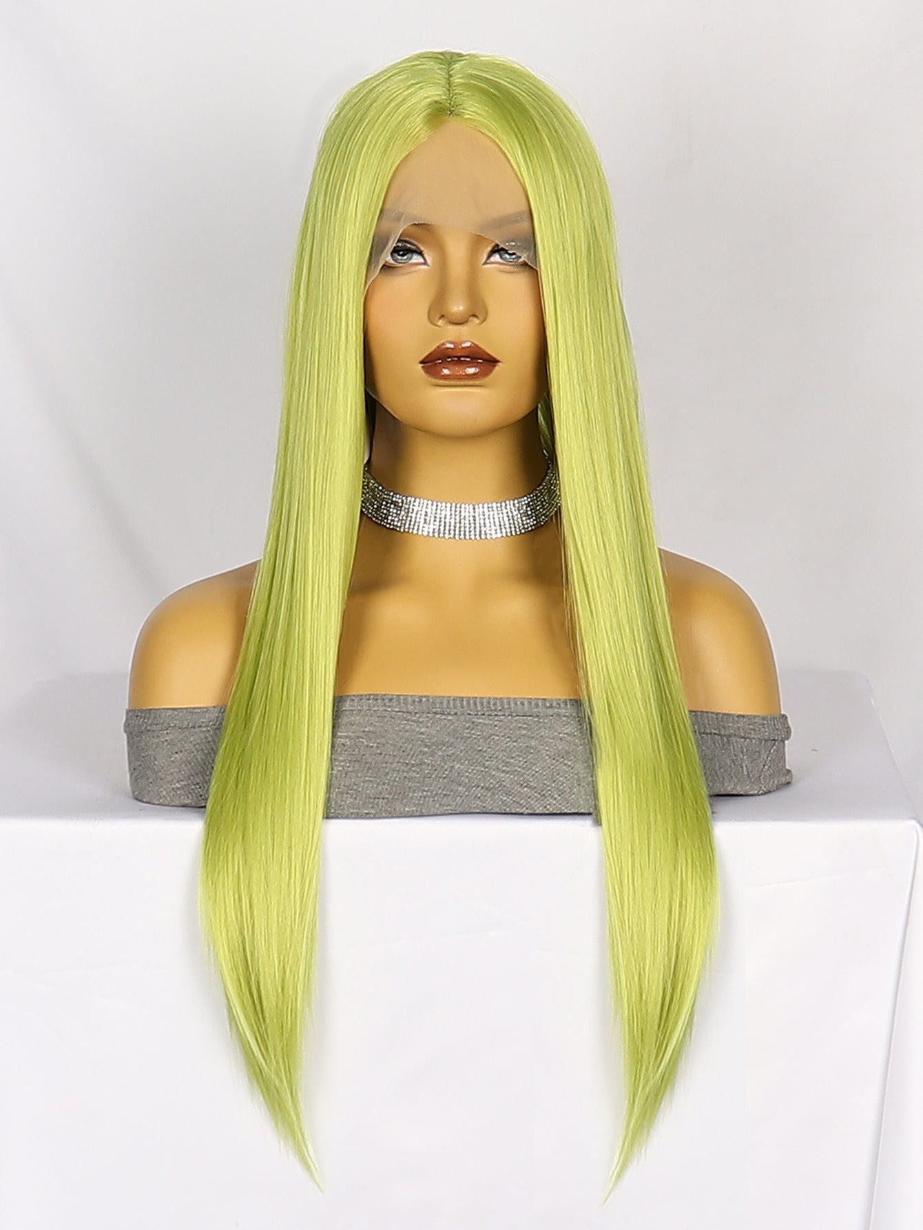 Light Gray Emerald Green Straight Lace Wig - Dark Academia (Long Flowing) (FEVERCOS)
