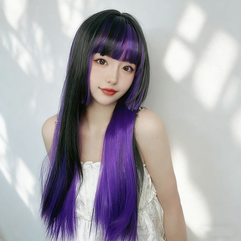 Black Purple Gradient Hime Cut Wig - Cosplay Collection (Long Straight Bangs) (FEVERCOS)