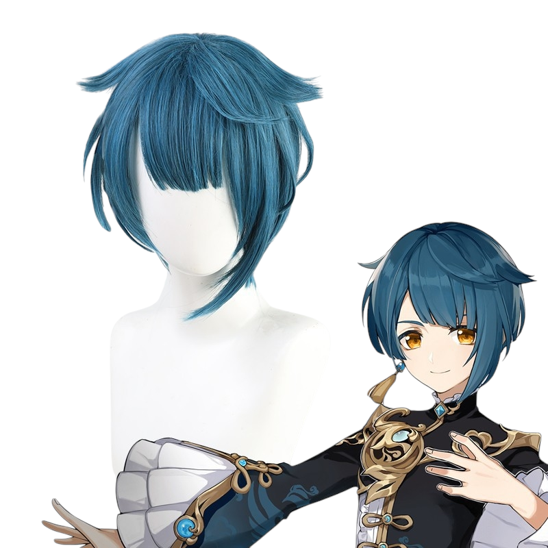 White Smoke Xingqiu Cosplay Wig - Genshin Impact (Navy Blue Asymmetrical) (FEVERCOS)