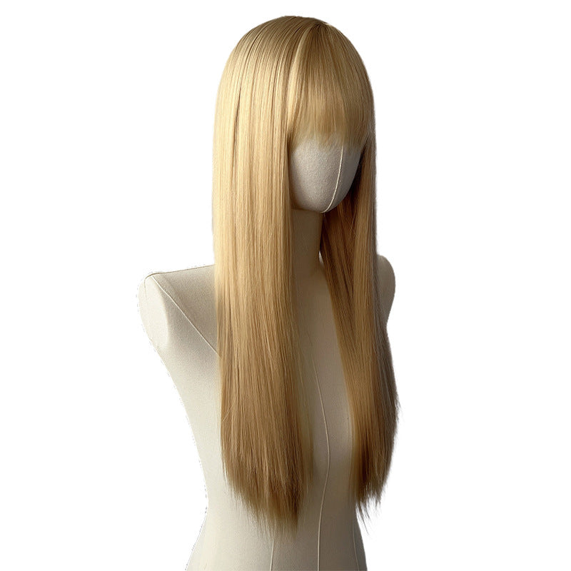 Beige Blonde Long Straight Wig - Everyday Fashion (Classic Bangs) (FEVERCOS)