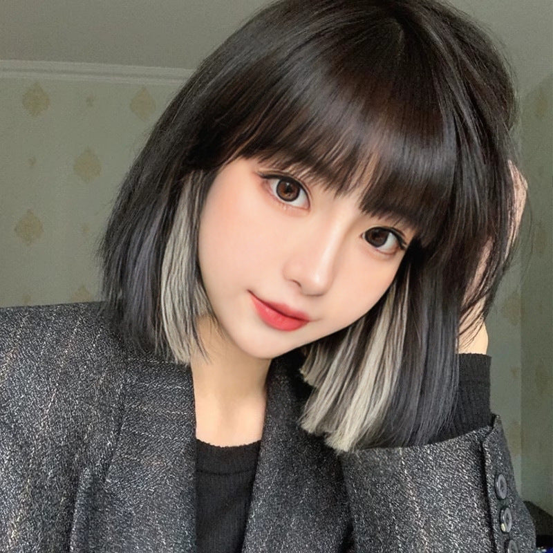 Dim Gray Ear Highlight Collarbone Straight Wig - Urban Fashion (K-Pop Style) (FEVERCOS)