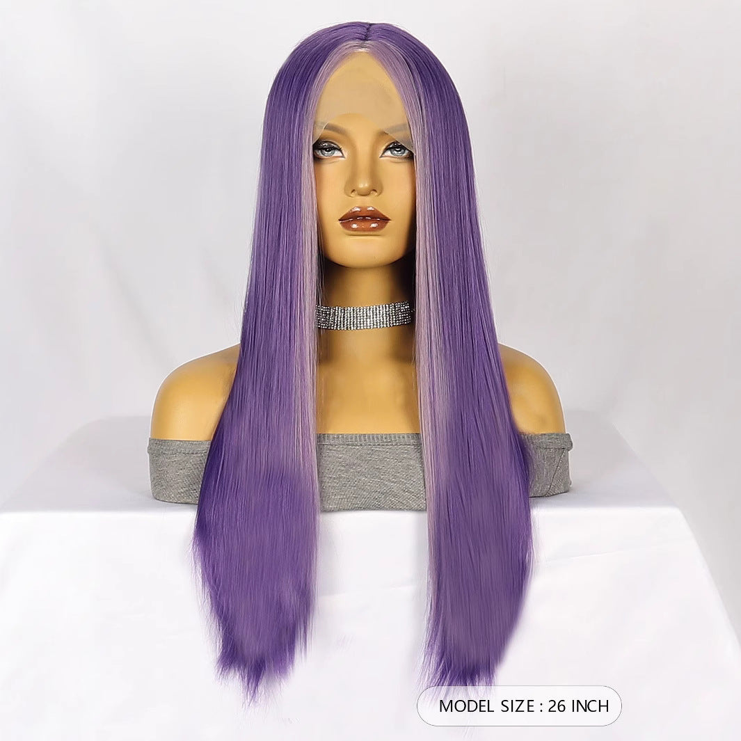 Light Gray Violet Amethyst Straight Lace Wig - Cyberpunk Siren (Long Drape) (FEVERCOS)
