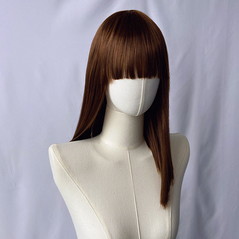 Brown Mid-Length Straight Wig - Everyday Fashion (Classic Bangs) (FEVERCOS)