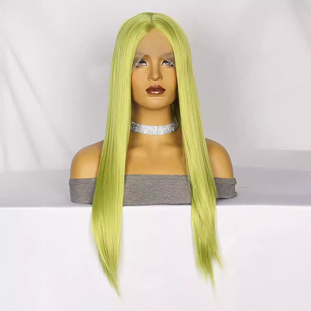 Light Gray Emerald Green Straight Lace Wig - Dark Academia (Long Flowing) (FEVERCOS)
