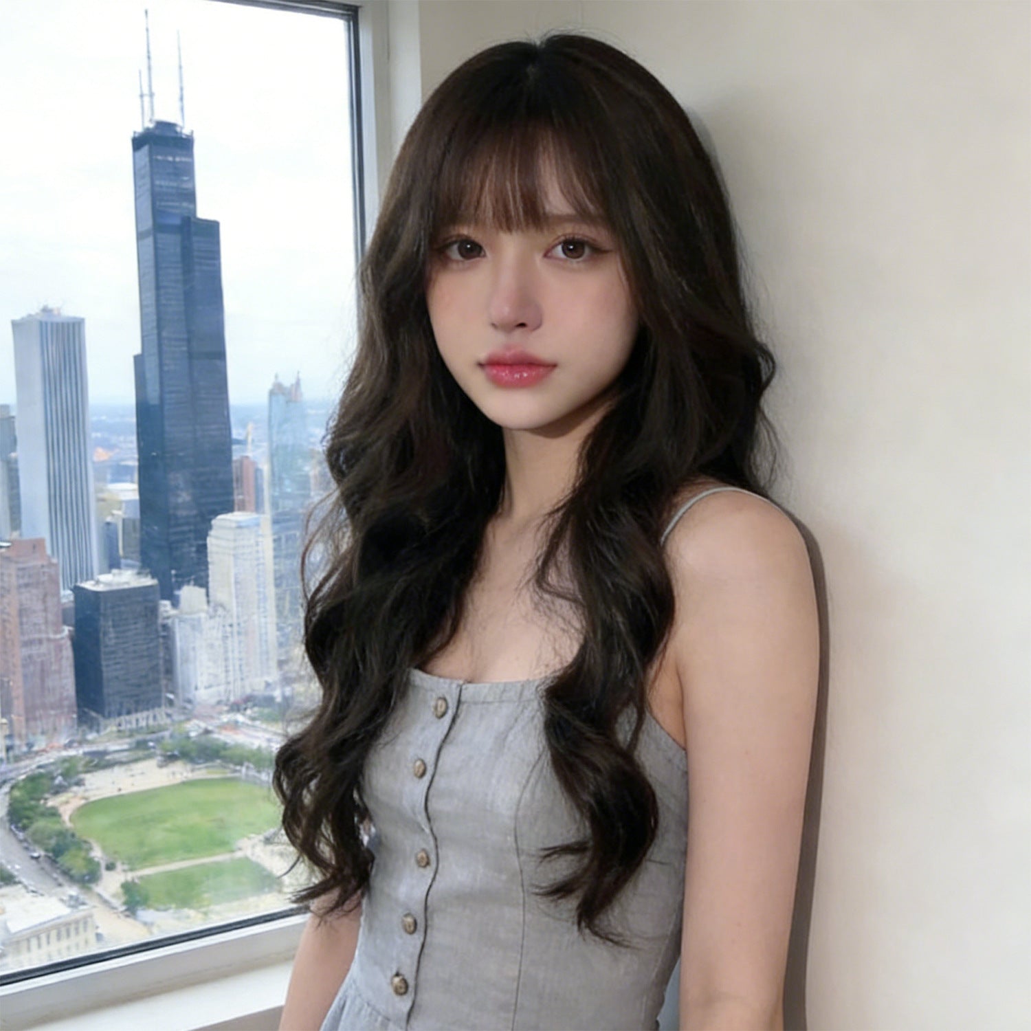 Long Wavy Wig - Korean Fashion (Air Bangs Volume) (FEVERCOS)