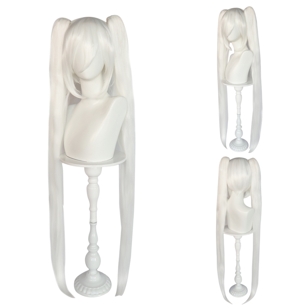 White Smoke White Hatsune Miku (Snow/Ghost) Cosplay Wig - Vocaloid (104cm White Twin Tails) (FEVERCOS)