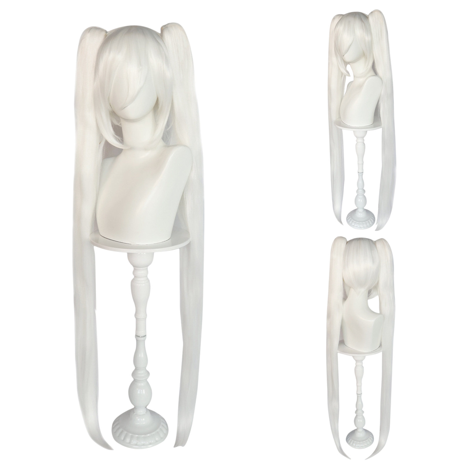 White Smoke White Hatsune Miku (Snow/Ghost) Cosplay Wig - Vocaloid (104cm White Twin Tails) (FEVERCOS)