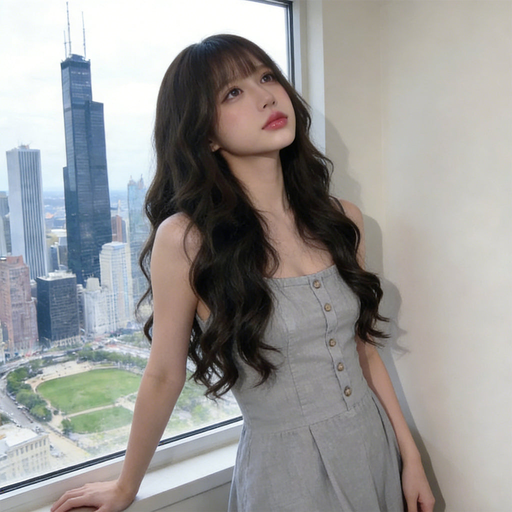 Long Wavy Wig - Korean Fashion (Air Bangs Volume) (FEVERCOS)