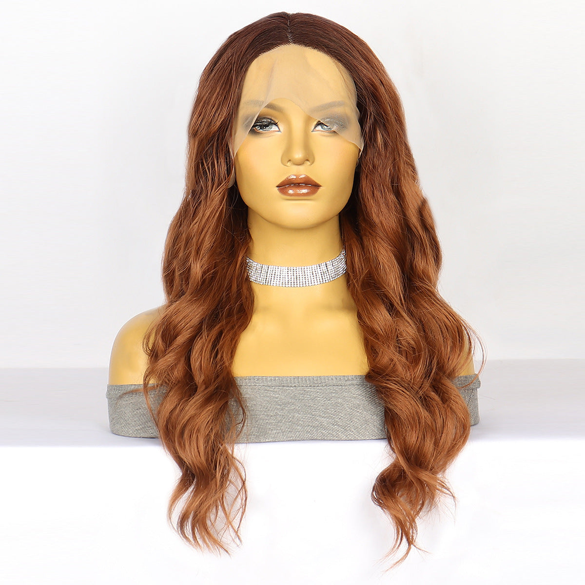 White Smoke Dark Mocha Wavy Lace Wig - Runway Elegance (Long Sweeping Curls) (FEVERCOS)