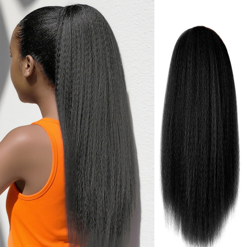 White Smoke Yaki Claw Clip Ponytail - Accessory Collection (Afro Kinky Straight) (FEVERCOS) Hair Extension