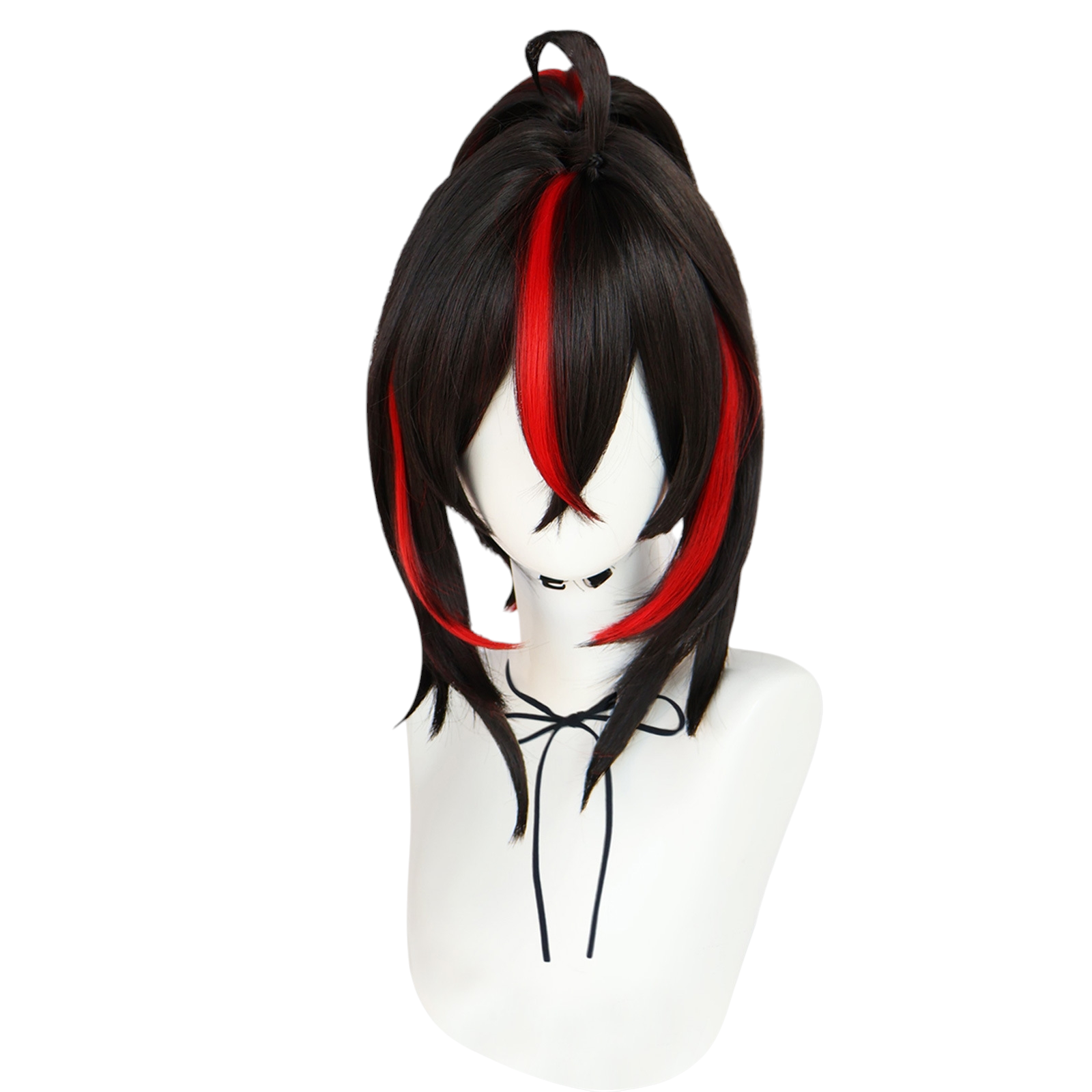 White Smoke Zhu Yuan Cosplay Wig - Zenless Zone Zero (Black/Red Ponytail) (FEVERCOS)