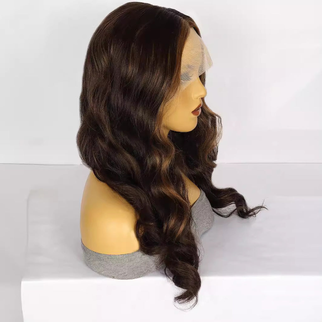 Lavender Chestnut Brown Wavy Lace Wig - Elite Lace Fronts (Middle Part Long Curls) (FEVERCOS)