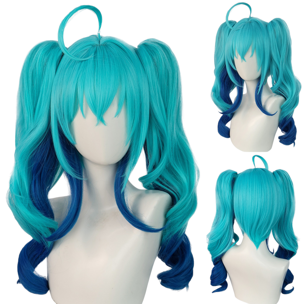 White Smoke Hatsune Miku (Little Devil) Cosplay Wig - Vocaloid (Black/Teal Split) (FEVERCOS)