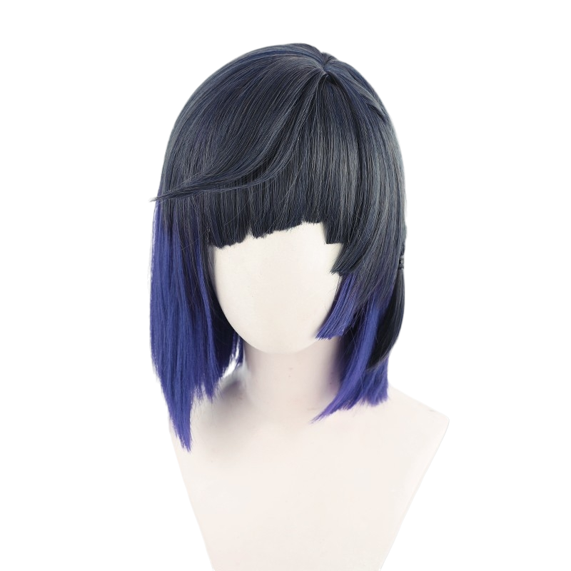 Misty Rose Yelan Cosplay Wig - Genshin Impact (Dark Blue Asymmetrical Bob) (FEVERCOS)