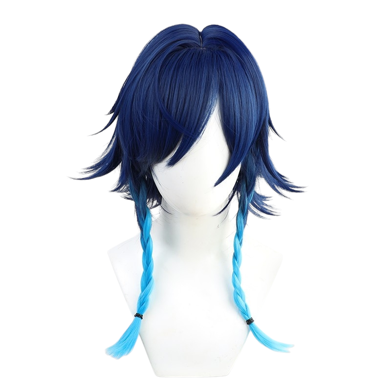 White Smoke Venti (Barbatos) Cosplay Wig - Genshin Impact (Black/Teal Braids) (FEVERCOS)