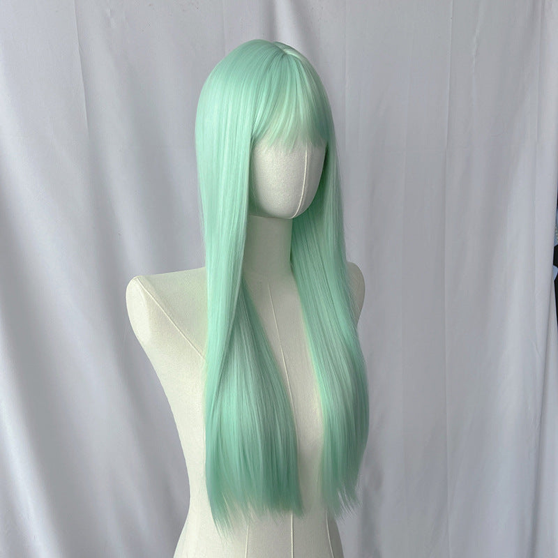 Mint Green Long Straight Wig - Lolita Fashion (Air Bangs) (FEVERCOS)