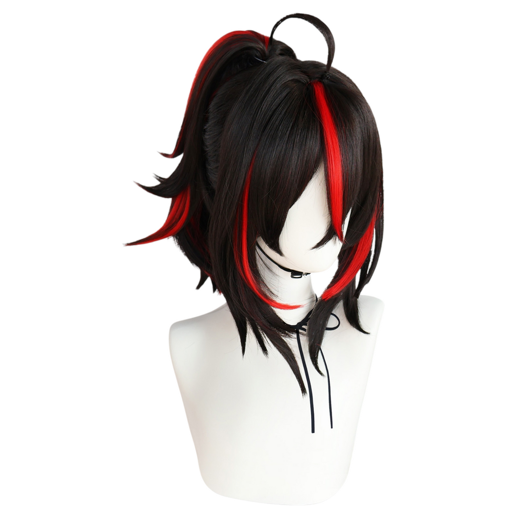 White Smoke Zhu Yuan Cosplay Wig - Zenless Zone Zero (Black/Red Ponytail) (FEVERCOS)