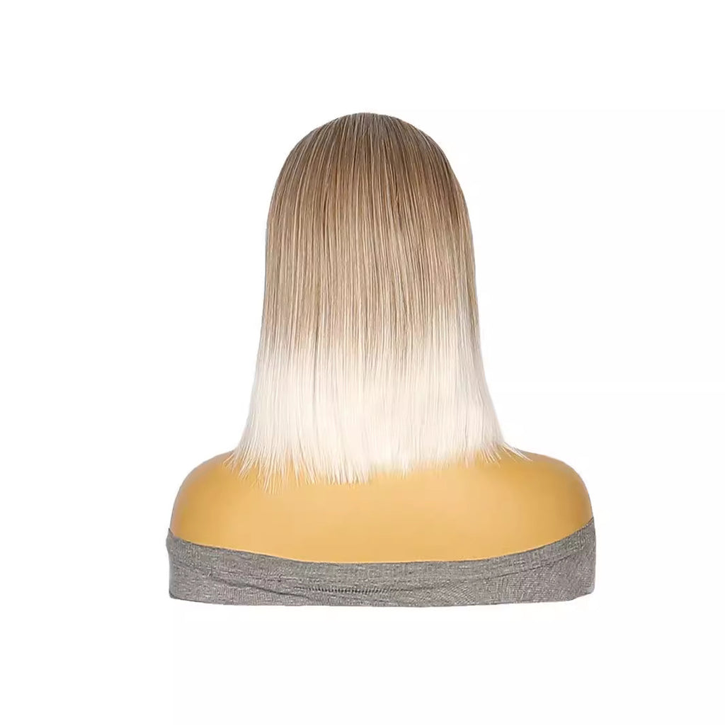 White Smoke Sleek T-Part Lace Bob Wig - Minimalist Chic (Short Straight Middle Part) (FEVERCOS)