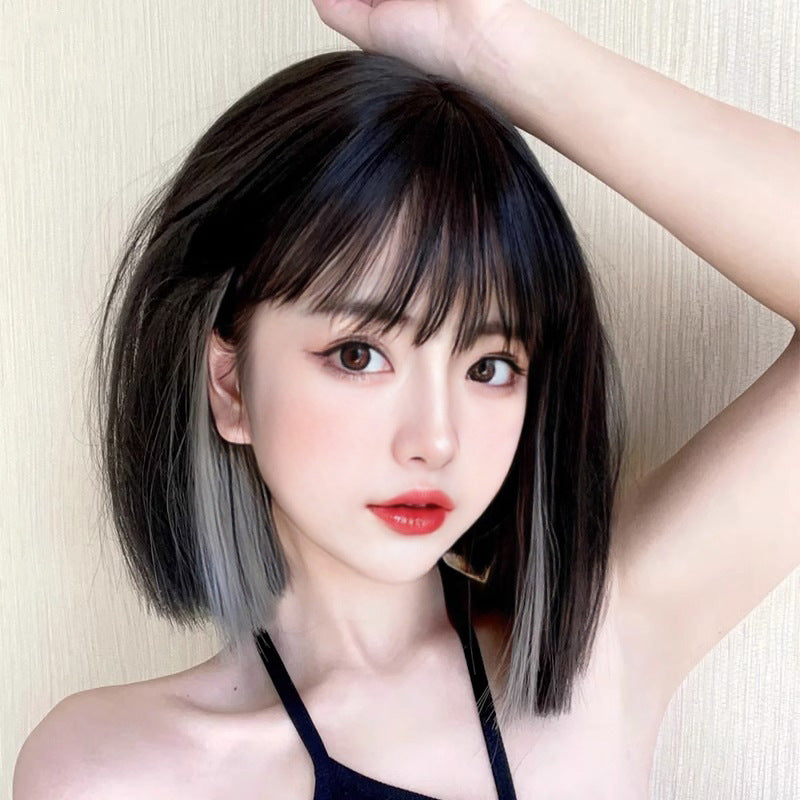 Antique White Ear Highlight Collarbone Straight Wig - Urban Fashion (K-Pop Style) (FEVERCOS)