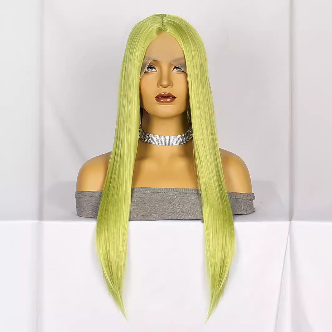 Light Gray Emerald Green Straight Lace Wig - Dark Academia (Long Flowing) (FEVERCOS)