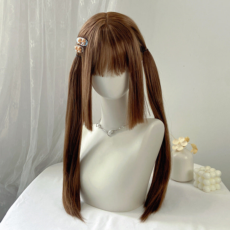 Gray Brown Twin Tails Hime Cut Wig - Lolita Fashion (Long Straight JK Style) (FEVERCOS)