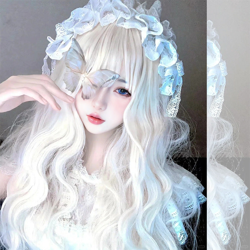 White Long Wavy Lolita Wig - Lolita Fashion (Doll Curls Bangs) (FEVERCOS)