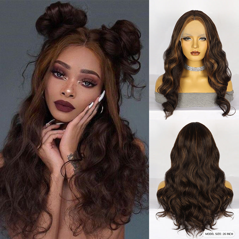 Black Chestnut Brown Wavy Lace Wig - Elite Lace Fronts (Middle Part Long Curls) (FEVERCOS)