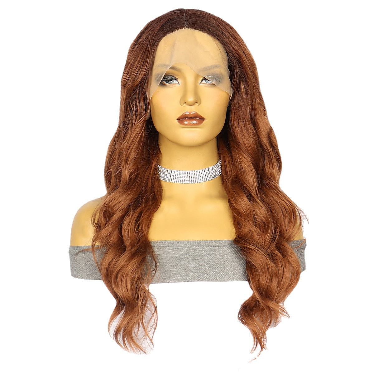 White Smoke Dark Mocha Wavy Lace Wig - Runway Elegance (Long Sweeping Curls) (FEVERCOS)