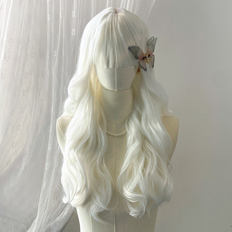 White Long Wavy Lolita Wig - Lolita Fashion (Doll Curls Bangs) (FEVERCOS)